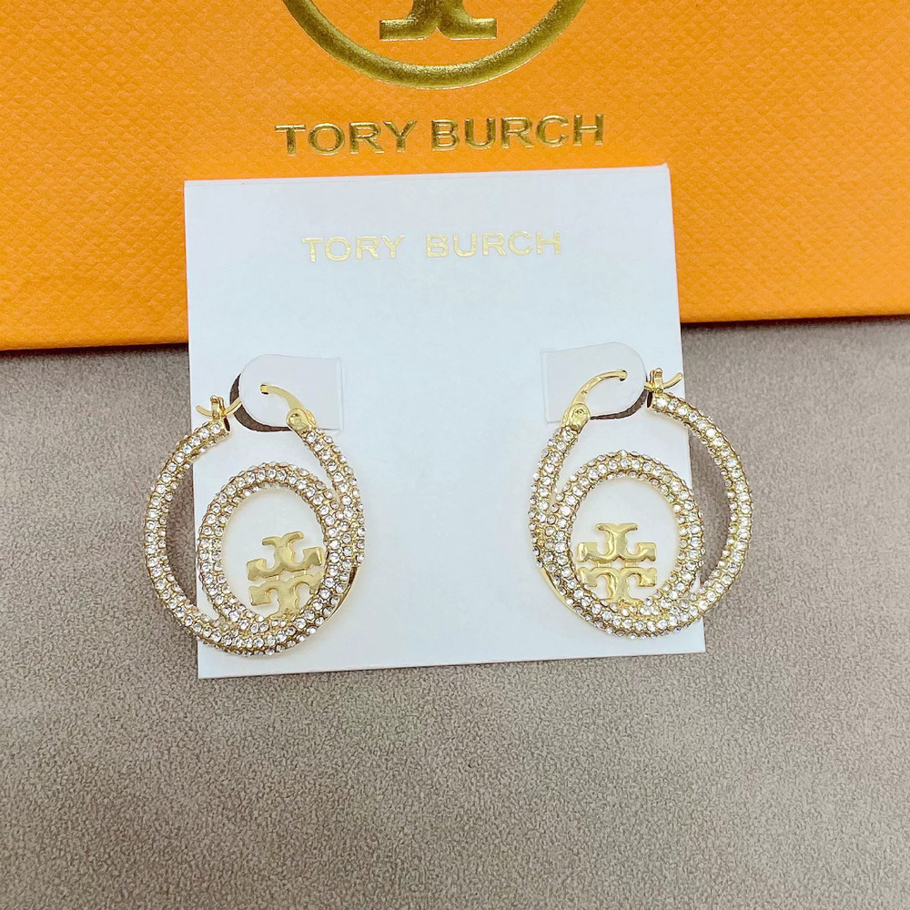 Tory Burch Zircon Letter Stud Earrings
